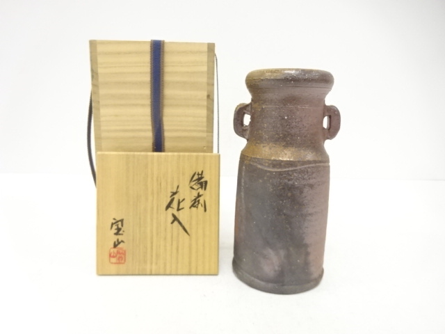 JAPANESE TEA CEREMONY / BIZEN WARE HANAIRE FLOWER VASE / ARTISAN WORK